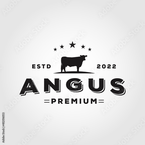 Retro Vintage Cattle Angus Beef Emblem Label logo design vector