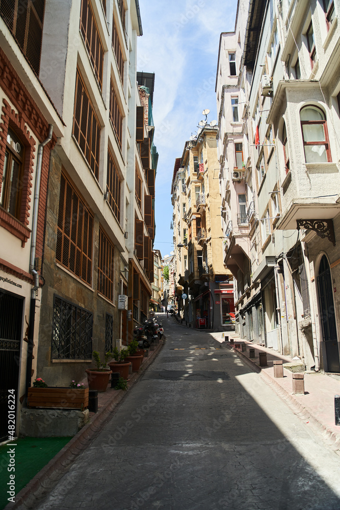 Istanbul, Turkey - May 5, 2021: Old streets of Istanbul. Beoglu district