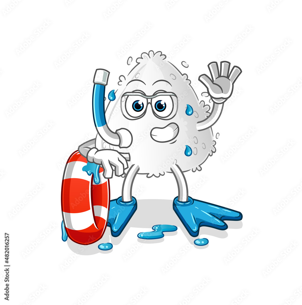onigiri swimmer with buoy mascot. cartoon vector