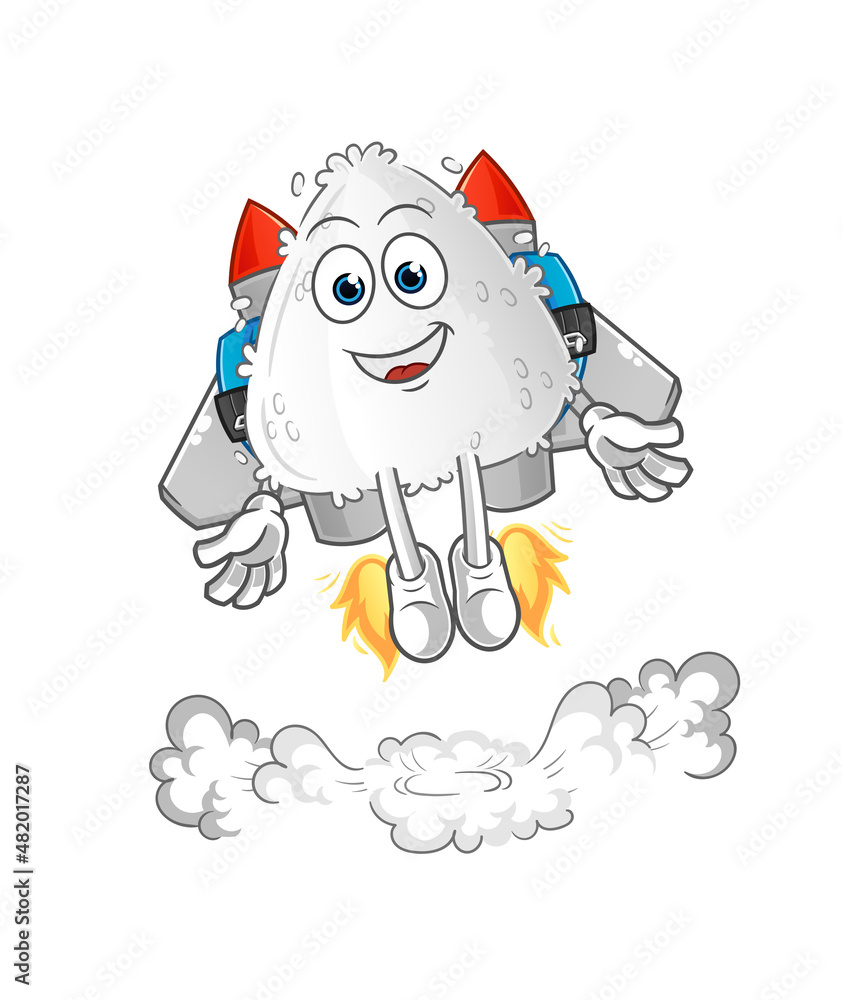 Obraz premium onigiri with jetpack mascot. cartoon vector