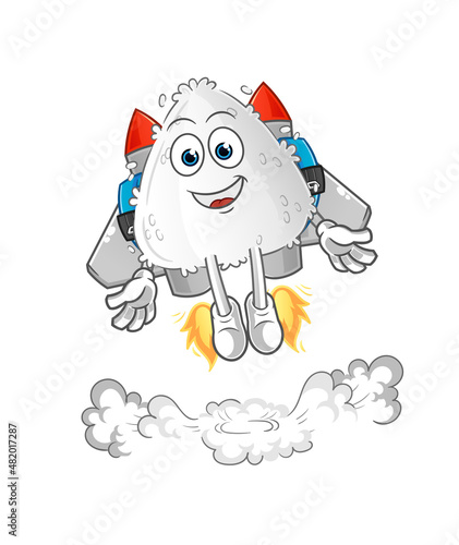 onigiri with jetpack mascot. cartoon vector