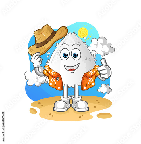 onigiri go on vacation. cartoon mascot vector