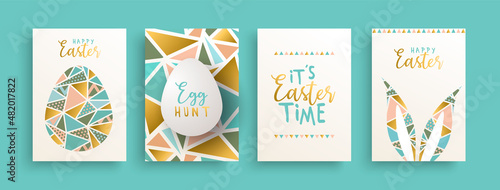 Happy Easter abstract gold egg geometric card set