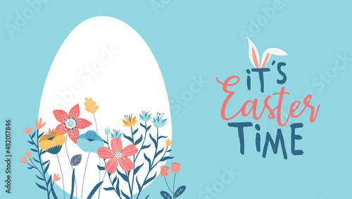 Happy Easter spring flower egg cartoon card