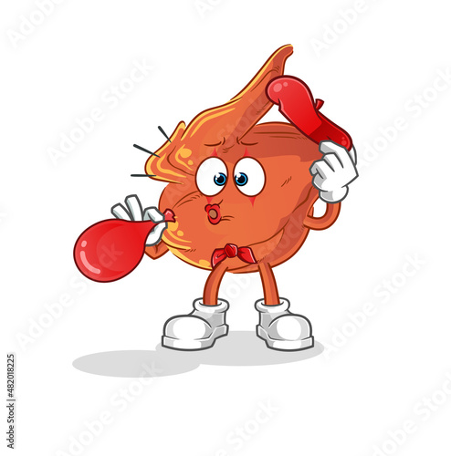 chicken wing pantomime blowing balloon. cartoon mascot vector