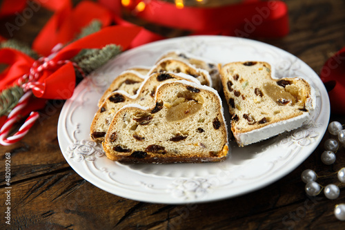 Traditional German stollen cake with marzipan