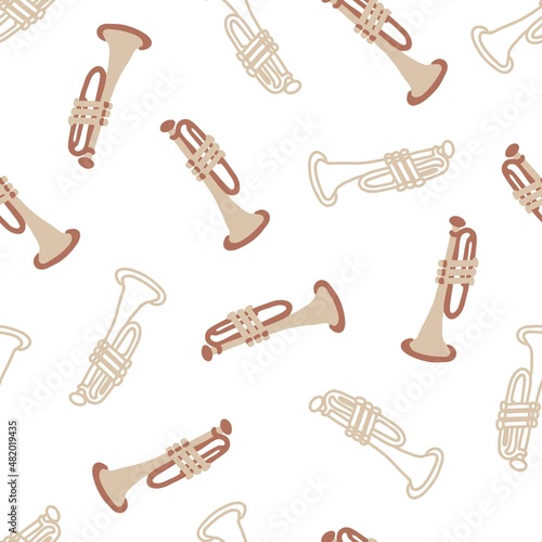 Seamless Pattern with Trumpet Music Instrument Vector Graphic Silhouette