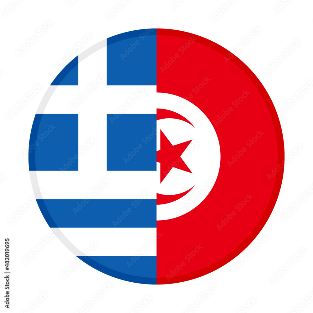 Obraz premium round icon with greece and tunisia flags. vector illustration isolated on white background
