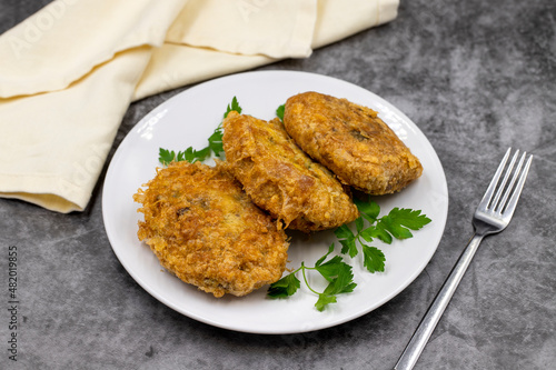 Turkish traditional Food kadinbudu kofte ( meatball ) rice and meat falafel. Traditional Mediterranean cuisine delicacies photo