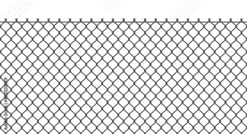 Metal grid fence background. Chain link fence, wire mesh, steel metal prison or restricted area barrier. Flat vector illustration isolated on white background.