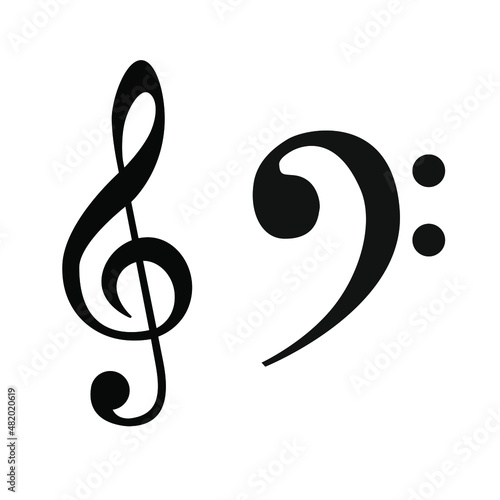 Treble clef and musical note in black on a white background