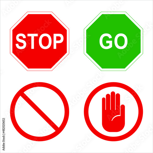 Vector High quality illustration of stop sign and go sign isolated on white background.