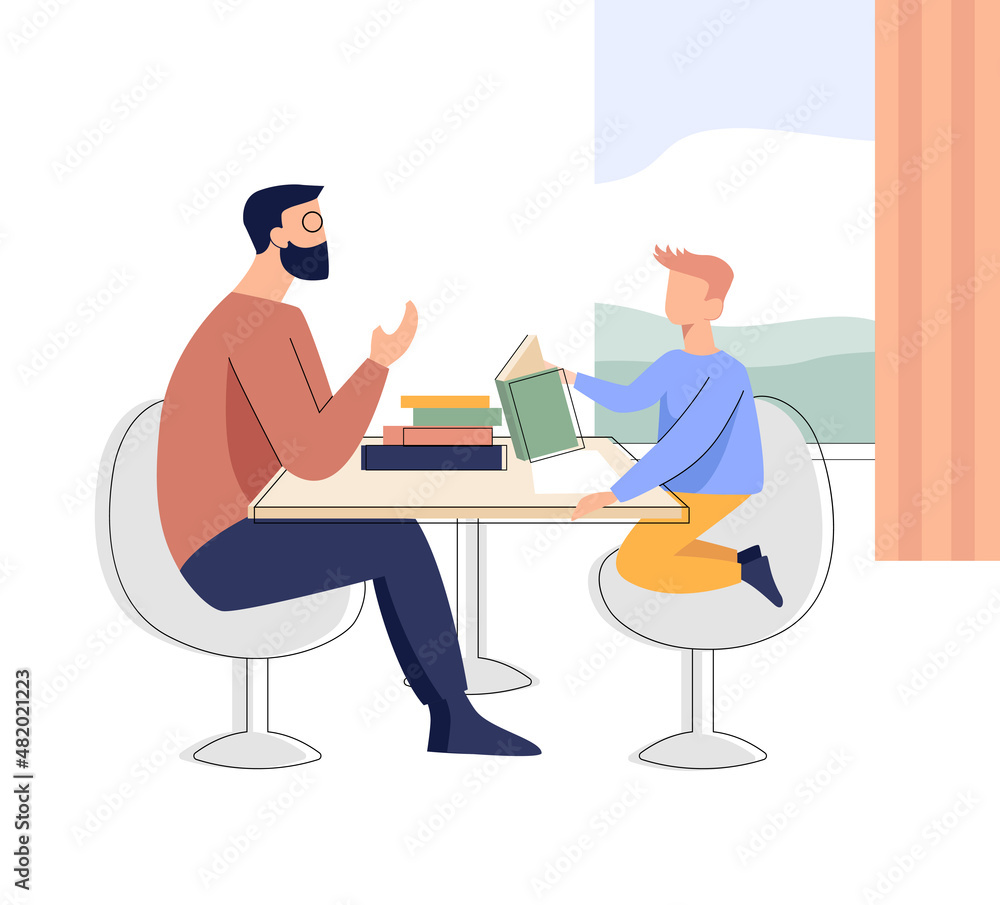 A teacher, tutor or father teaches a boy A teacher, tutor or father teaches a boy