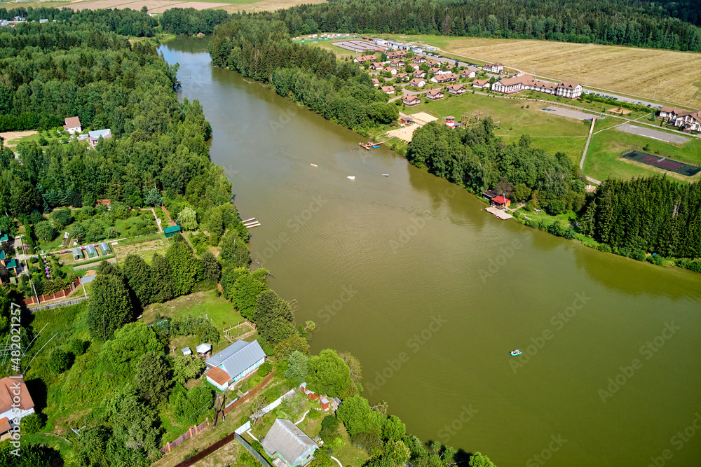 Aerial view of the Mashkovsky pond in the village of Mashkovo, Zhukovsky district, Kaluga region, Russia Aerial view of the Mashkovsky pond in the village of Mashkovo, Zhukovsky district, Kaluga region, Russia