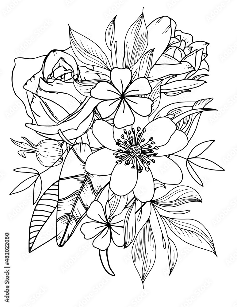 Fototapeta premium Abstract vector flowers coloring page