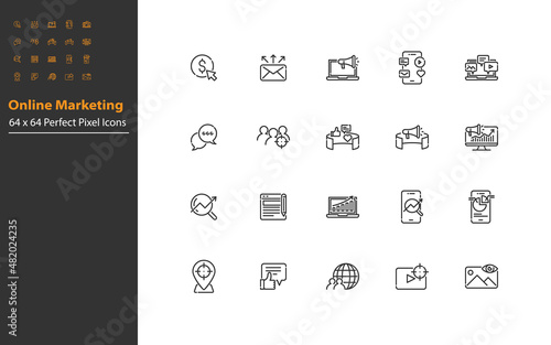 set of marketing, line icons, online marketing, business, advertise