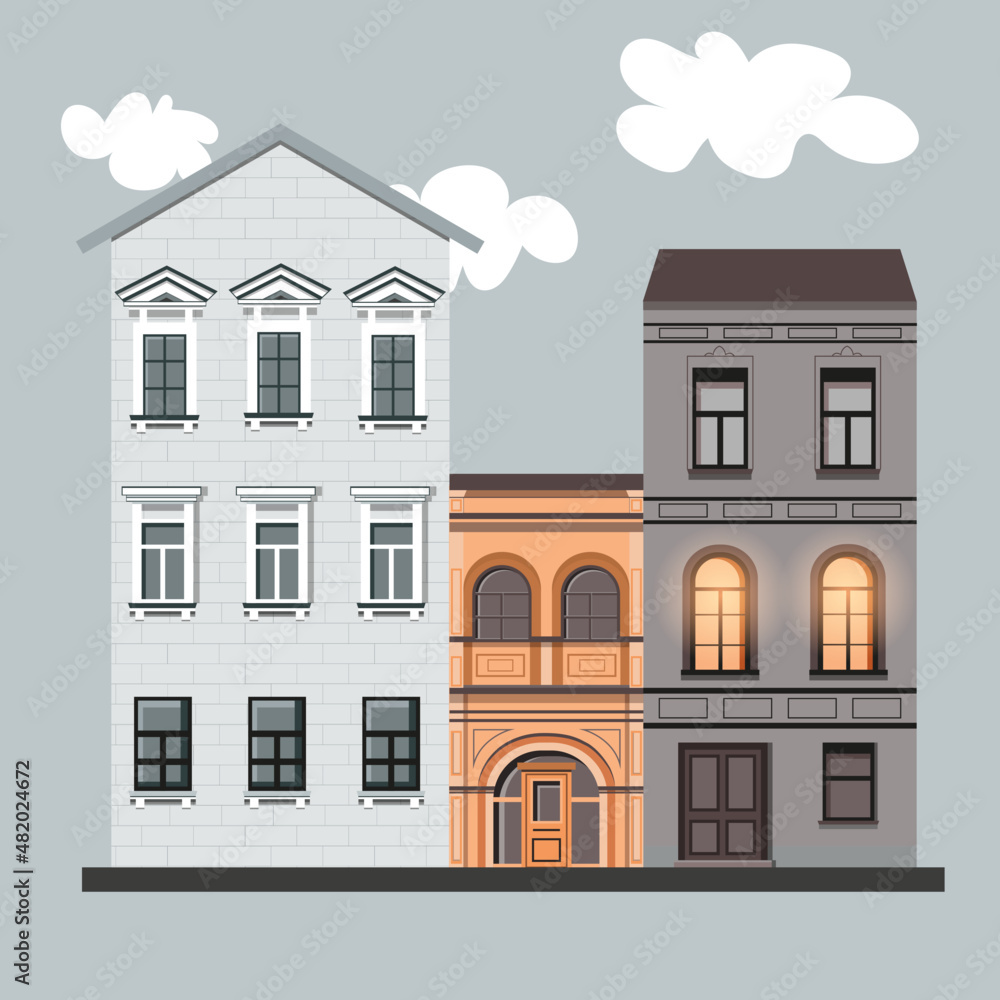 illustration of cosy houses - european architecture 