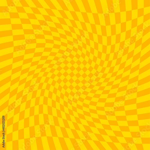 Distorted surface. Chess background with distortion. Optical illusion banner