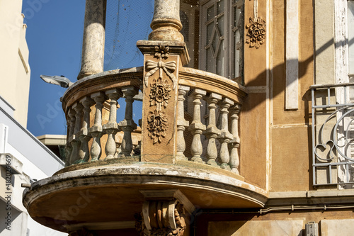 decorated pediment in the old town of Faro, Algarve, Portugal