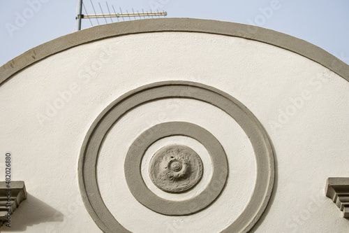 decorated pediment in the old town of Faro, Algarve, Portugal	