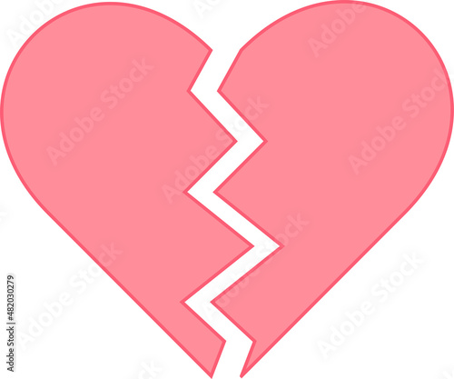 Pink heart with two halves, the concept of a broken heart and unrequited love. Valentine day and wedding concept