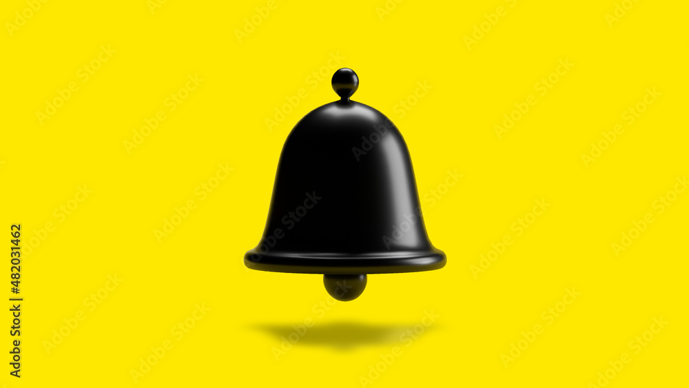 3D black Notification bell on yellow background. 3d render illustration 3D black Notification bell on yellow background. 3d render illustration