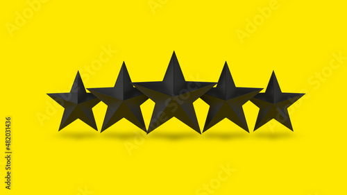five stars rating on a yellow background, 3d render