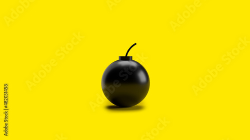 black cartoon boom on a yellow background, 3d render