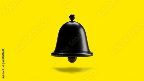 3D black Notification bell on yellow background. 3d render illustration