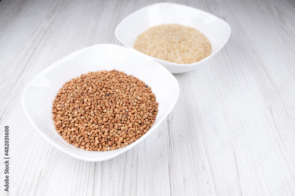 Rice and buckwheat in a bowl free space Rice and buckwheat in a bowl free space