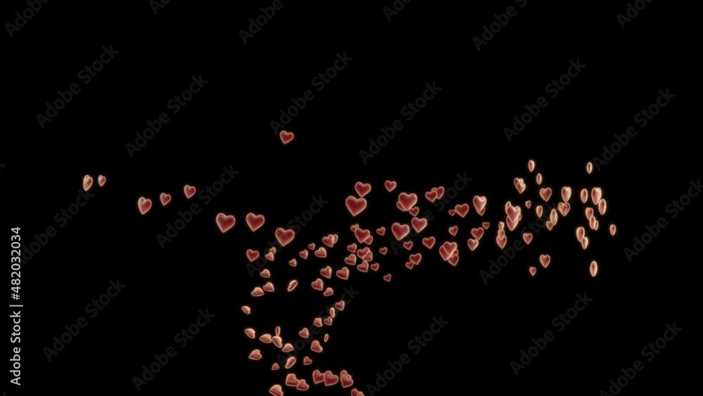 A whirlwind of red hearts with golden borders on a transparent alpha channel background. A whirlwind of red hearts with golden borders on a transparent alpha channel background.