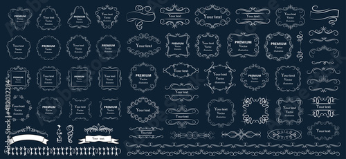 Calligraphic design elements . Decorative swirls or scrolls, vintage frames , flourishes, labels and dividers. Retro vector illustration