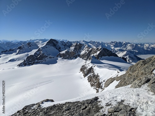 Mount Clariden. Beautiful view of the mountains of uri glarus and grisons. Mountaineering in winter with skis