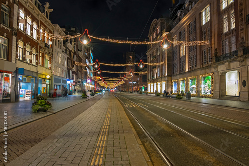 Christmas on Damrak in Amsterdam the Netherlands at night