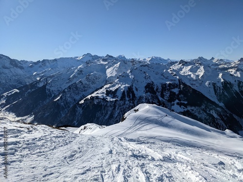 Ski tour on the Sonnenhorn above Weissenberge elm. Mountaineering in beautiful Glarnerland. Fantastic view. Skimo © SimonMichael