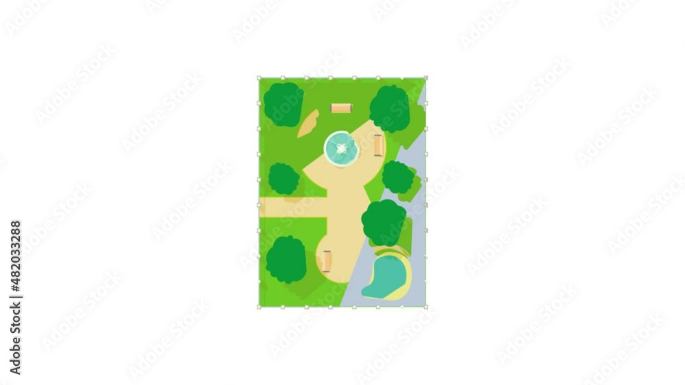 Top view of park with a fountain icon animation best cartoon object on white background Top view of park with a fountain icon animation best cartoon object on white background