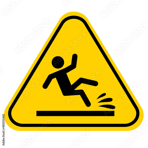 Slip danger icon on white background. Wet floor sign. Yellow triangle with falling man symbol. Caution wet floor. flat style.