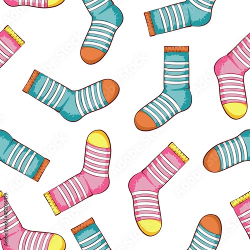 Seamless pattern colored socks on white background