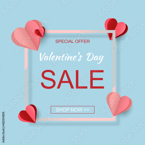 Valentines day sale background with heart and frame. Vector illustration. Wallpapers, flyers, invitations, posters, brochures, banners