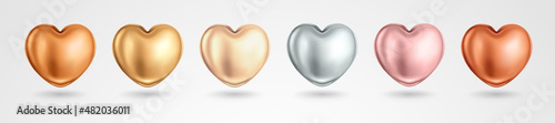 Set of metallic Hearts. Realistic vector illustration of shiny gloss hearts different colors isolated on white background. Symbol of love and Valentines day