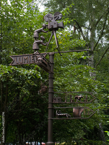 Decorative road sign in the center of the city of Svetlogorsk,Kaliningrad region,Russia.