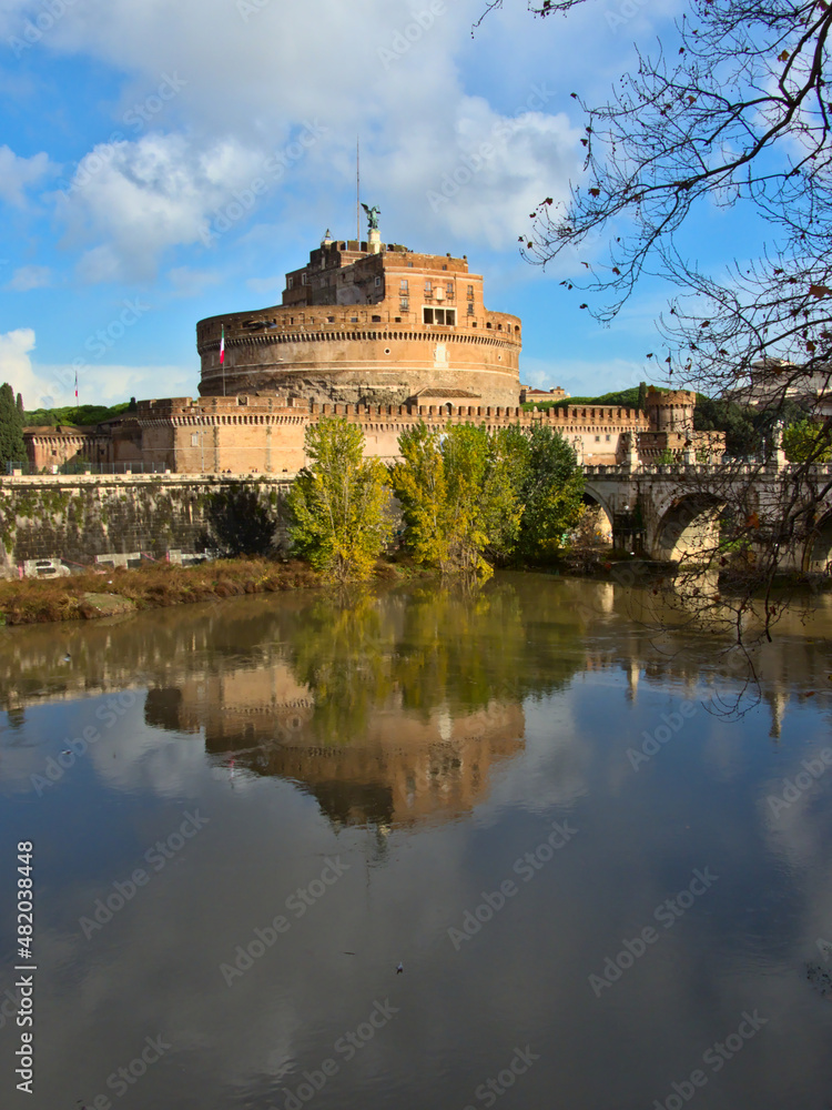 Sant'Angelo Castle in Rome with reflection in the river