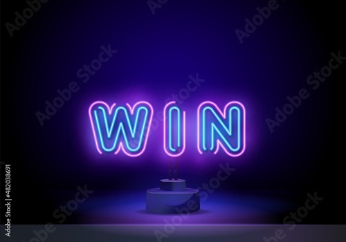 Win Neon Text Vector. Enter to Win neon sign, design template, modern trend design, night neon signboard, night bright advertising, light banner, light art. Vector illustration