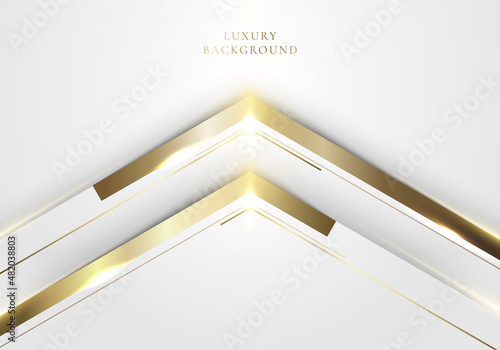 Abstract elegant modern template design 3D white and gold arrow with lighting on clean background luxury style.