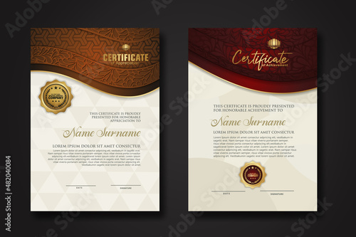 Certificate of achievement and appreciation border template with luxury badge and textured modern floral pattern. For award, business, and education needs