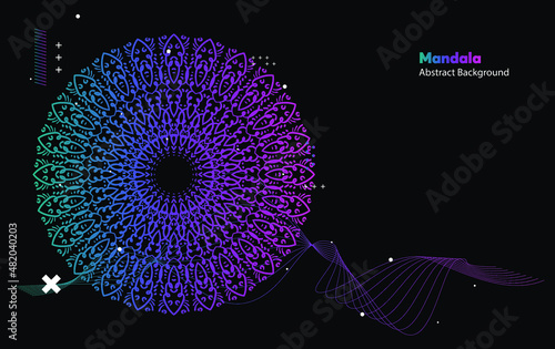 delightful mandala background of menthol turquoise with a gradient with geometric shape