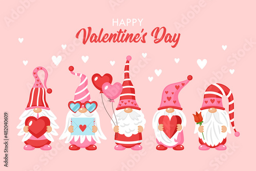 Valentines day holiday cute gnome character set. Template for cards, stickers and party invitations. photo