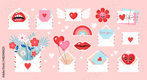 Valentines day holiday envelope, love letter, newsletter and email set for web and graphic design