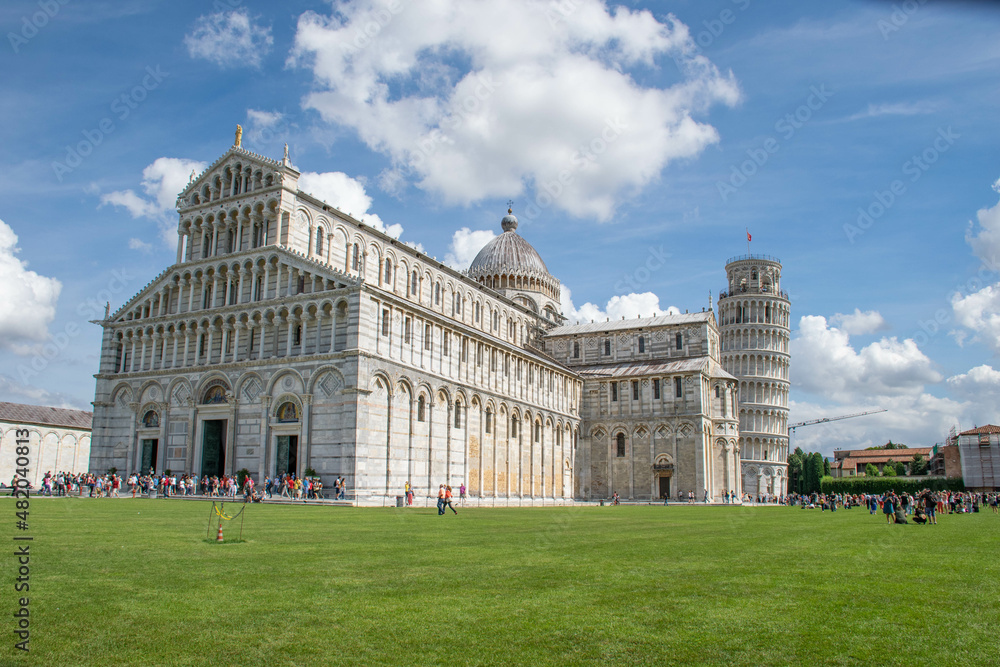 Pisa, Italy, September 2015, view of the Pisa Cathedral and the Leaning Tower