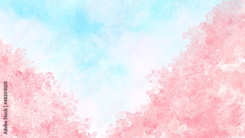 水彩風の桜と青空のイラスト